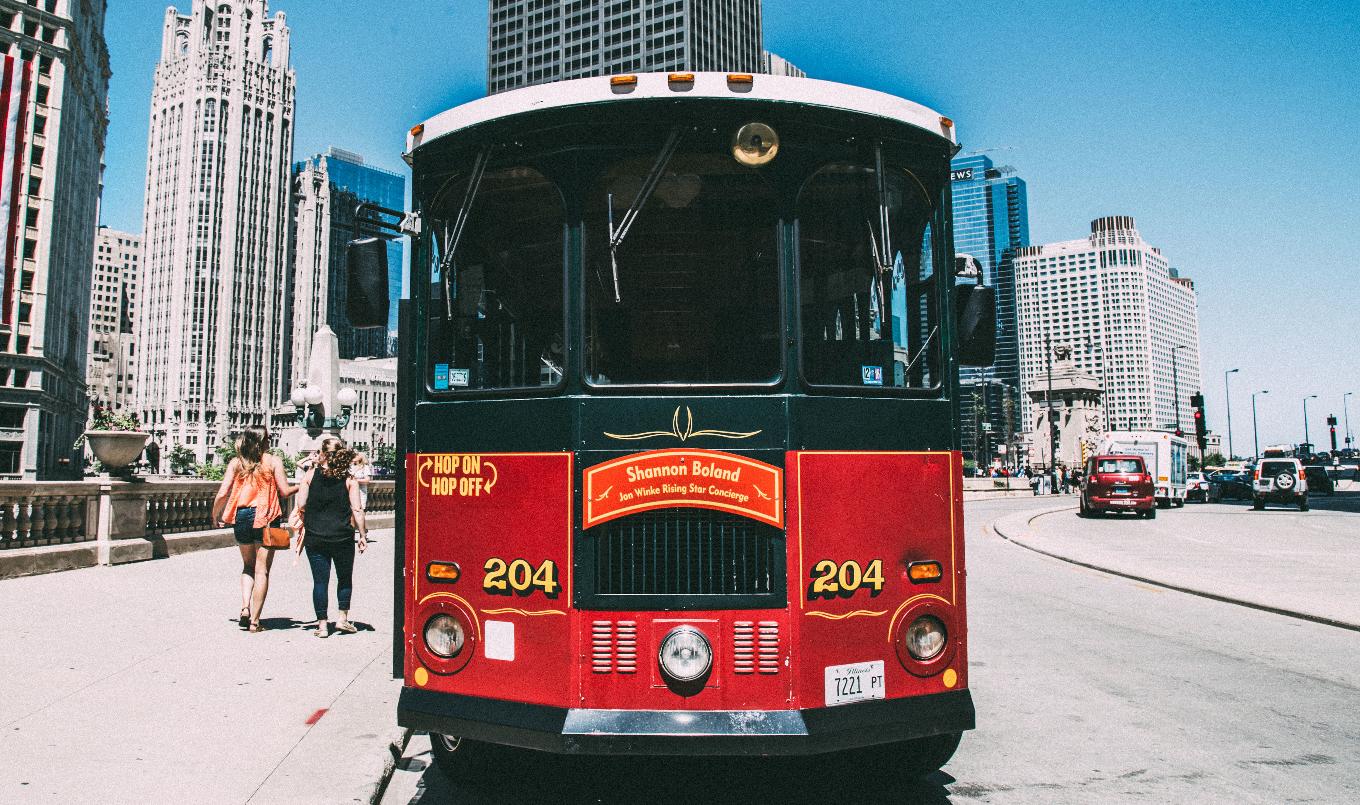 Red Chicago Trolley car on street