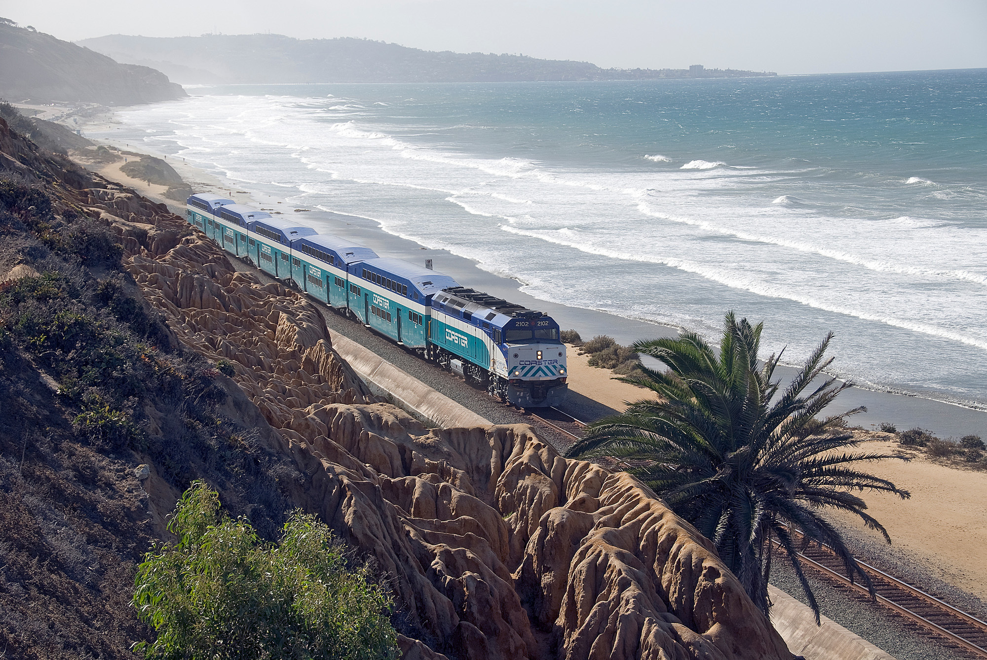 Train along ocean coast