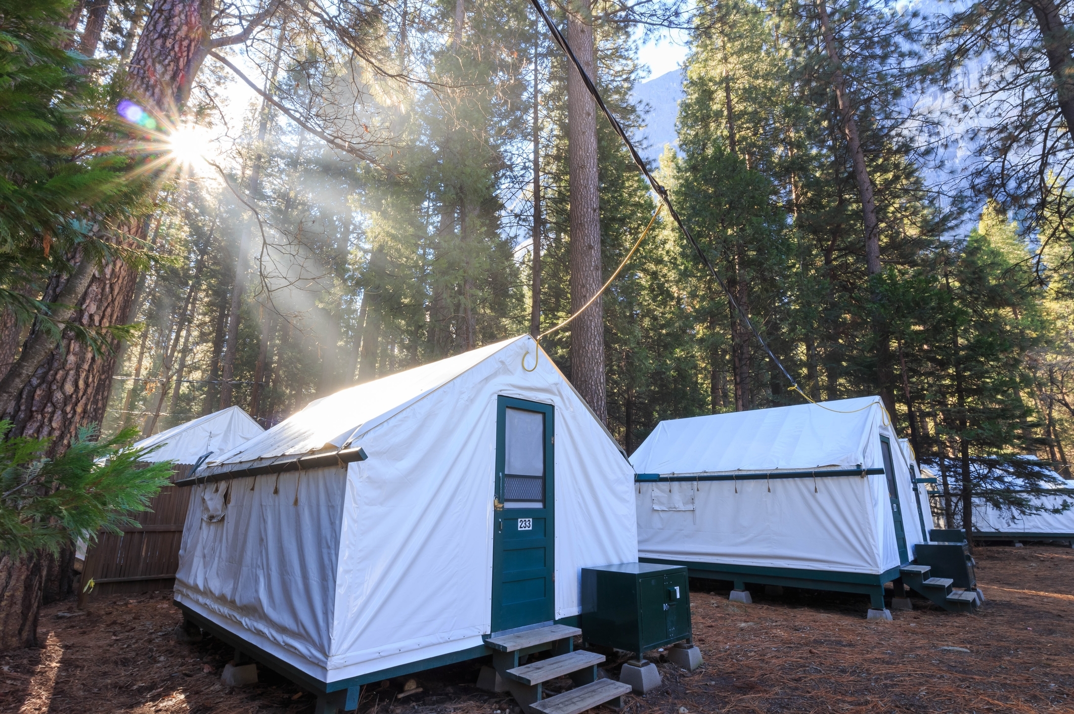 View of glamping tents in Half Dome Village, Yosemite