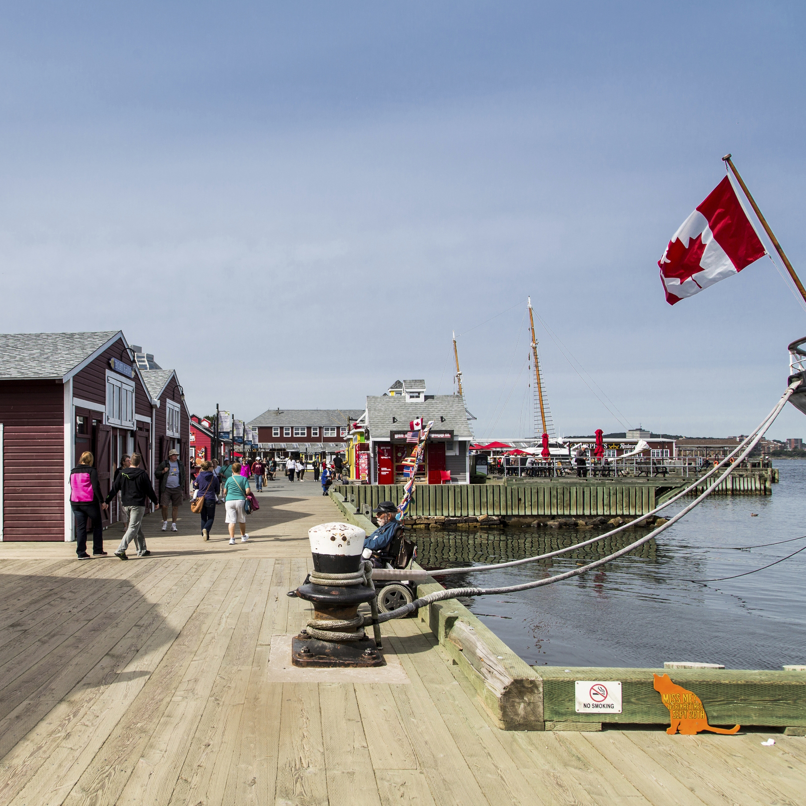 pier on a sunny day with crowds and canadian flag