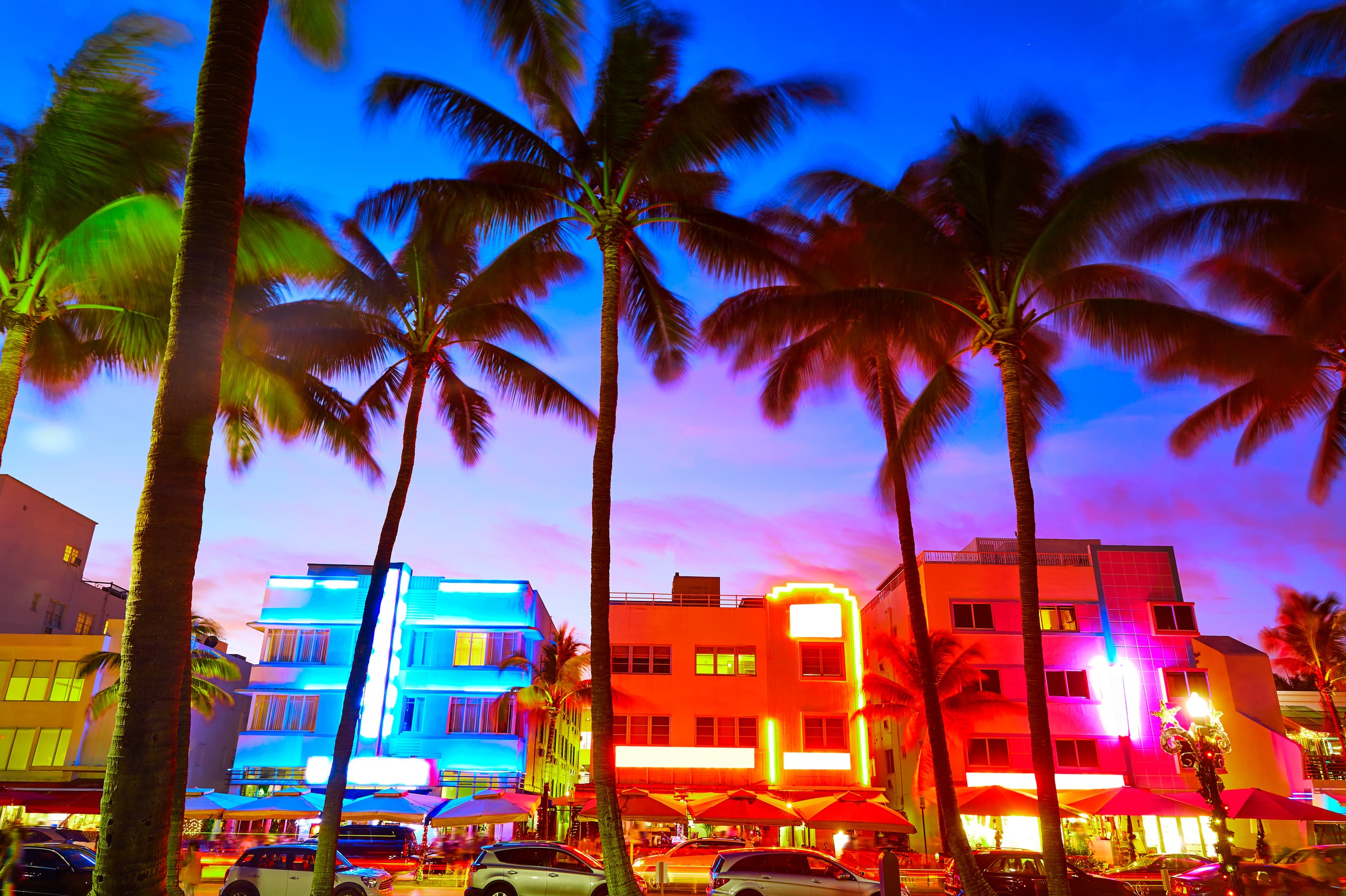 Colorful buildings along Miami Beach
