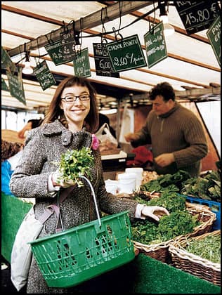 Clotilde Dusoulier, getting her weekly dose of her organic herbs at Marche des Batignolles