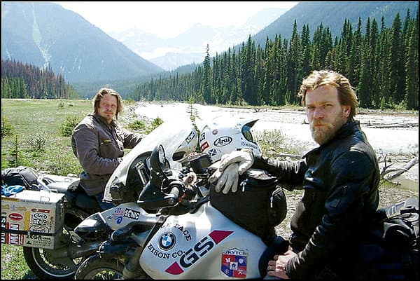 Actor Ewan McGregor (right) and writer Charley Boorman on their trek, which they chronicle in <em>Long Way Round</em>