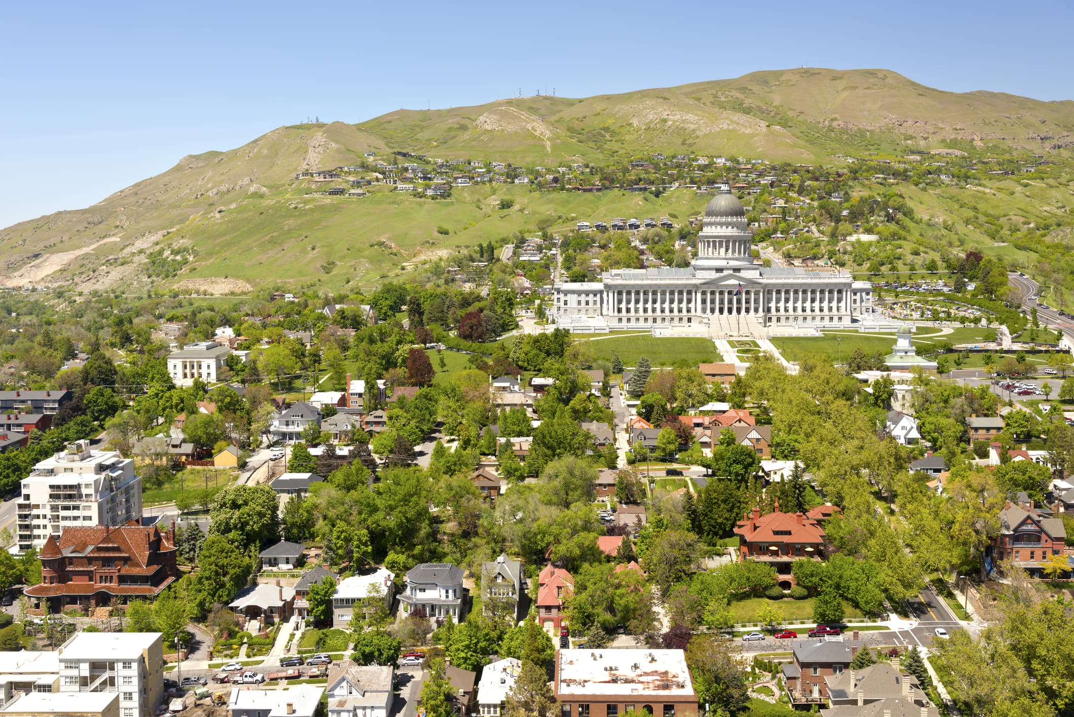 Hillside with capital building and houses