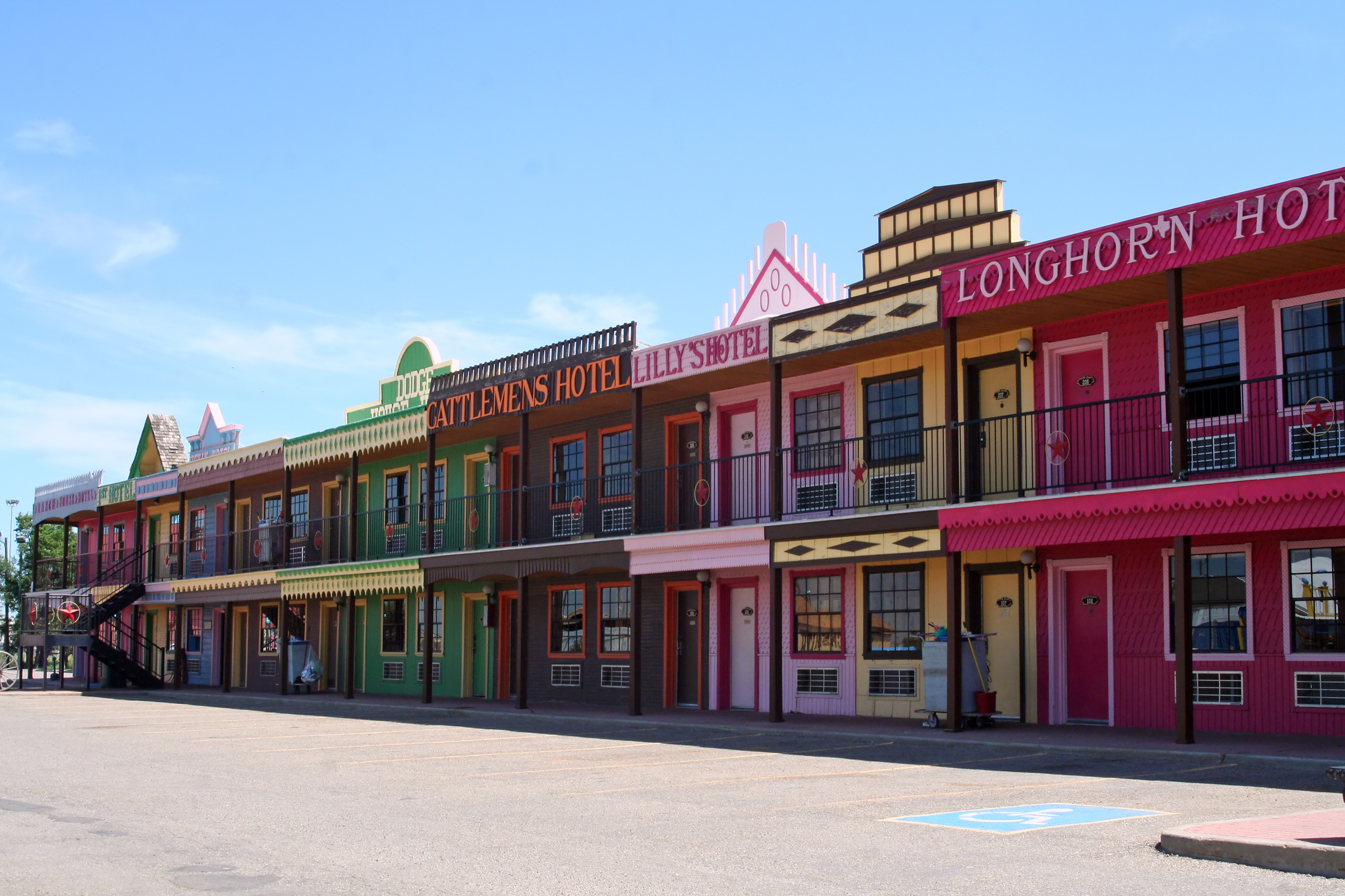 Street view of the Big Texan Motel, which looks like an old west street.
