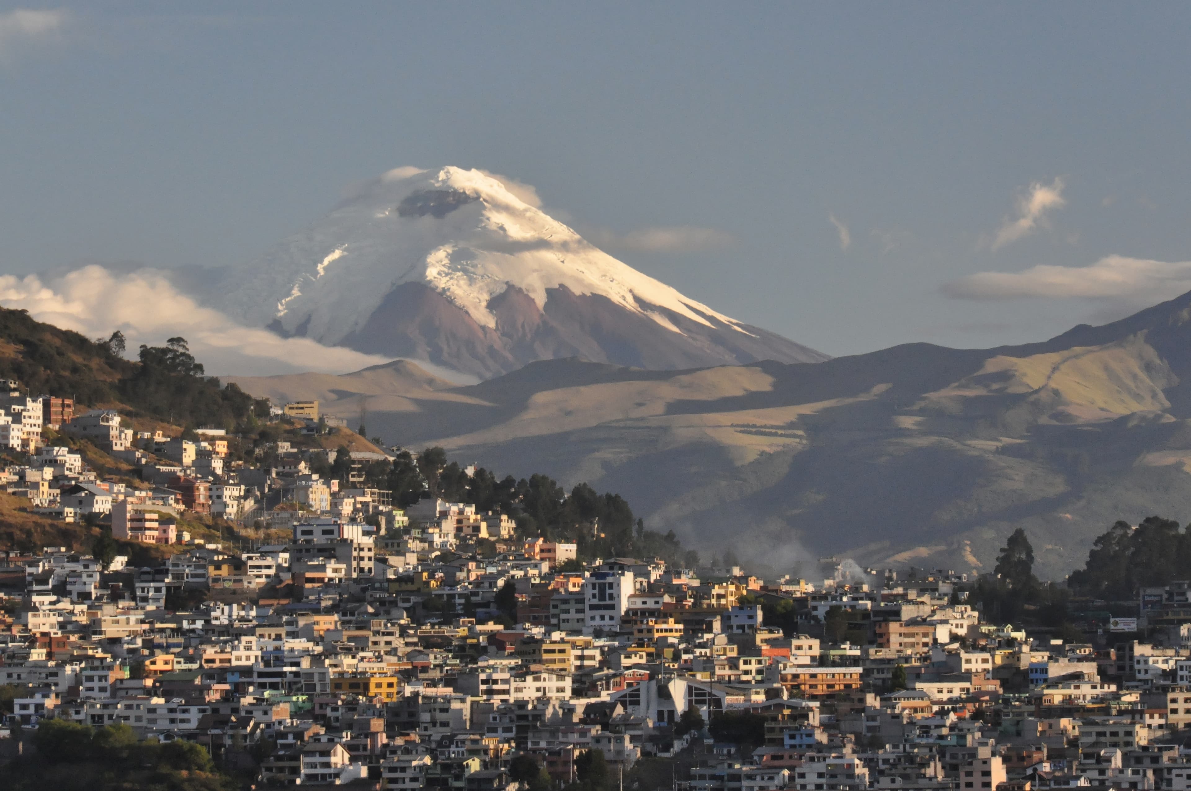 Cotopaxi volcano looms over Quito, Ecuador