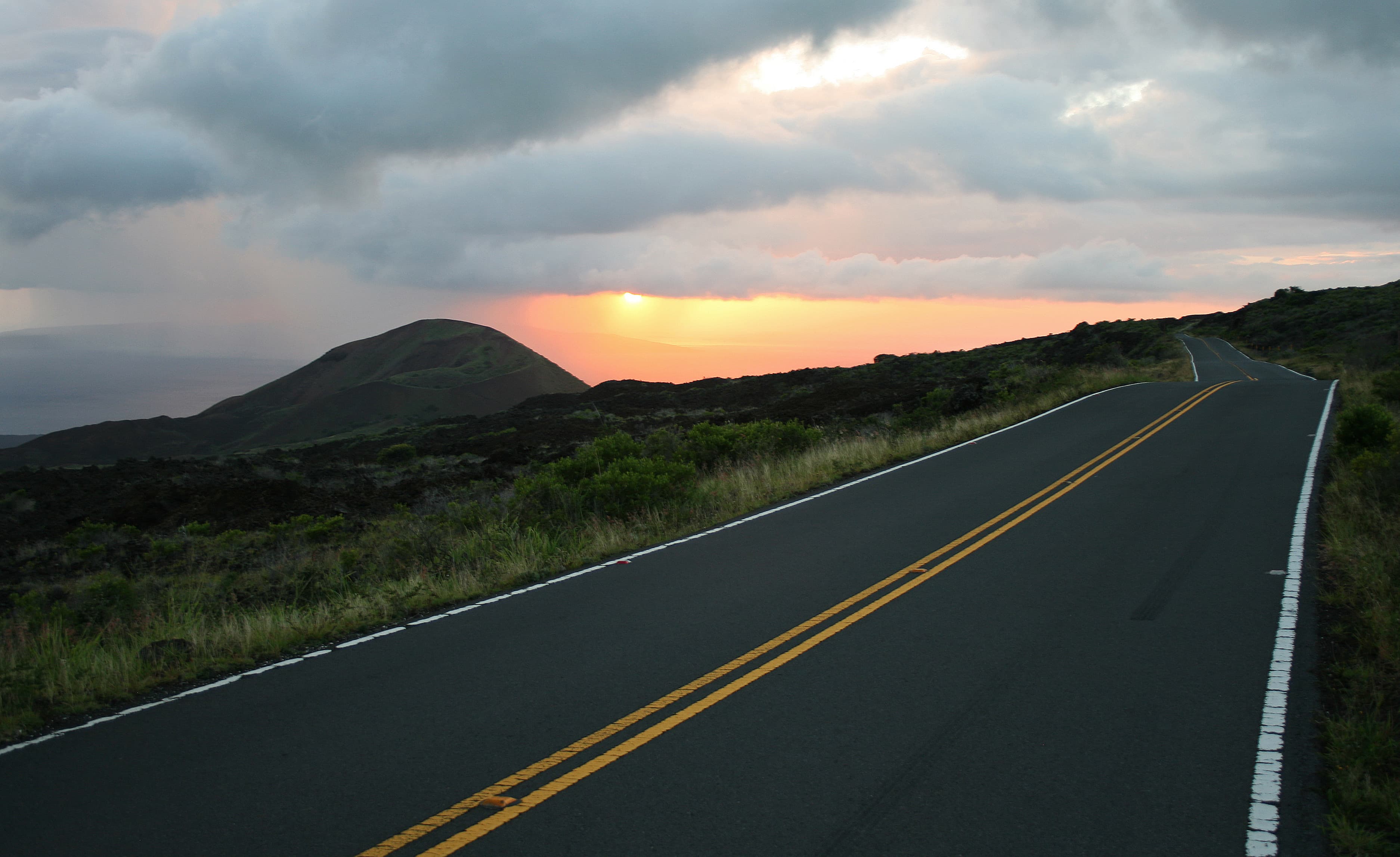Driving into a sunset in Maui