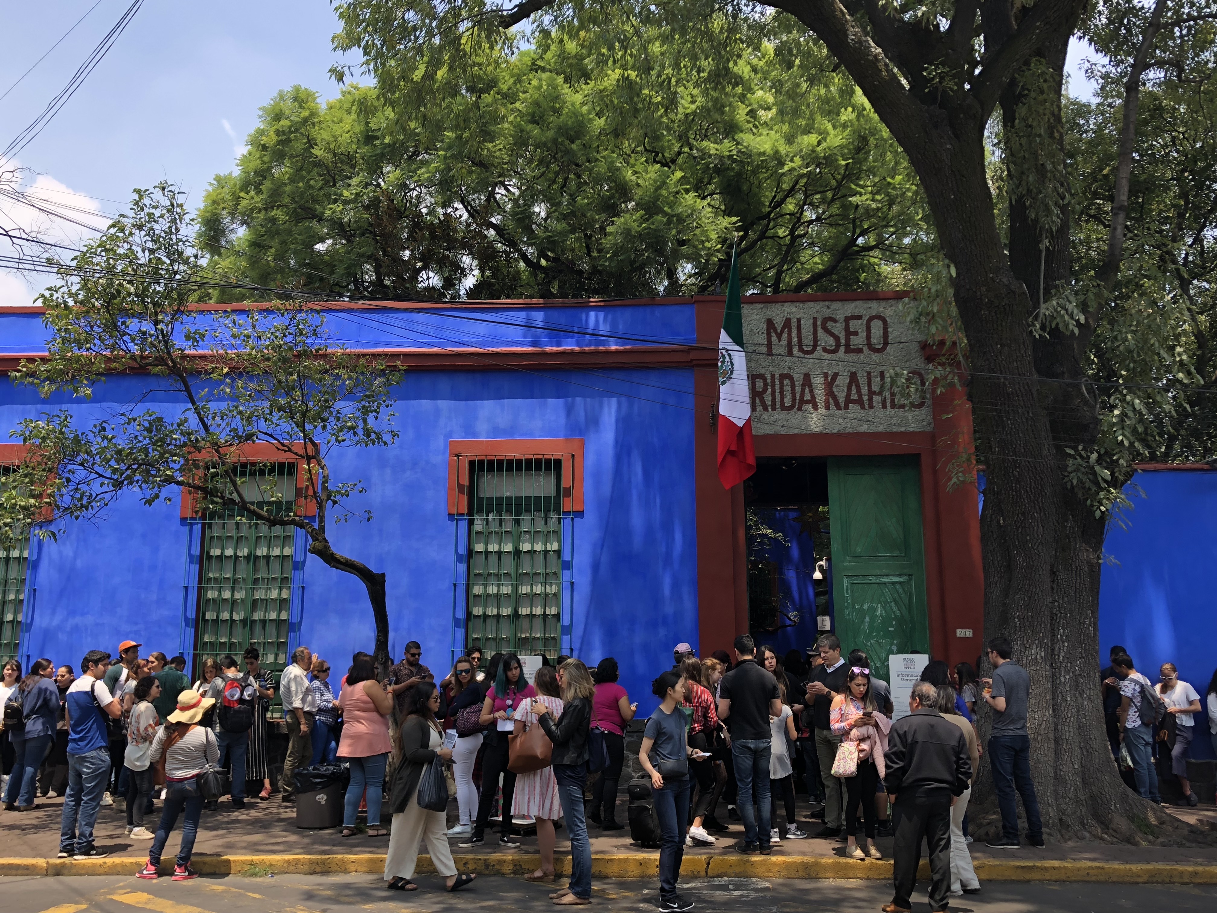 Bright blue exterior of the Frida Kahlo Museum in Mexico City