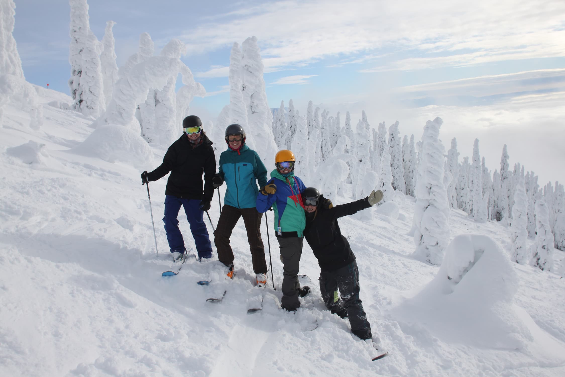 Friends skiing at Big Mountain in Whitefish, Montana.