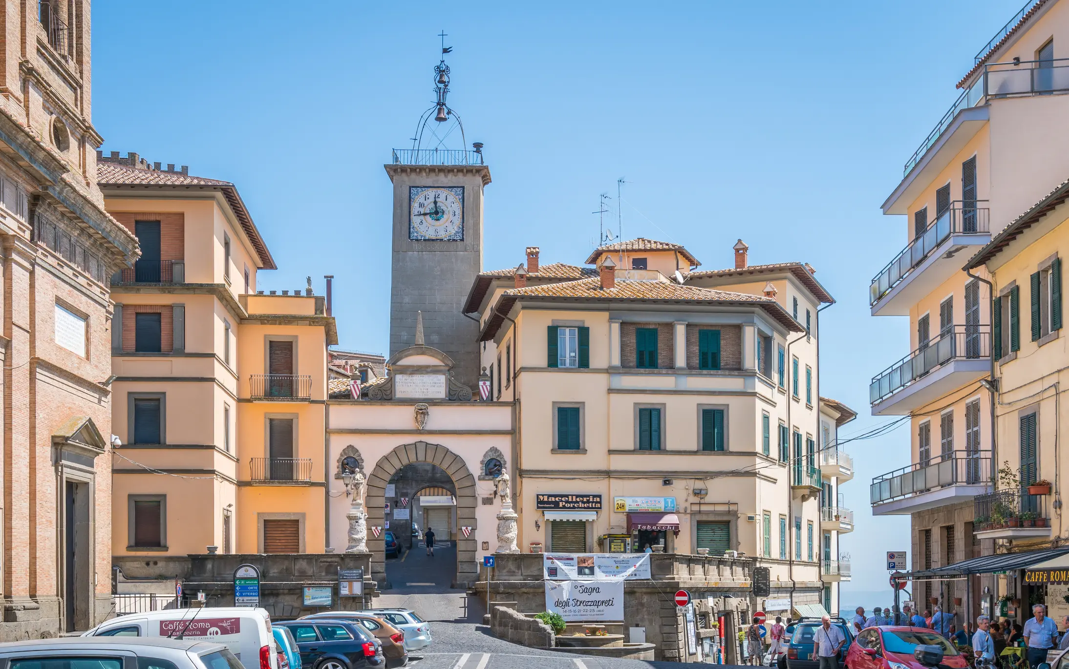 A view of the town piazza in Soriano nel Cimino, Lazio, Italy