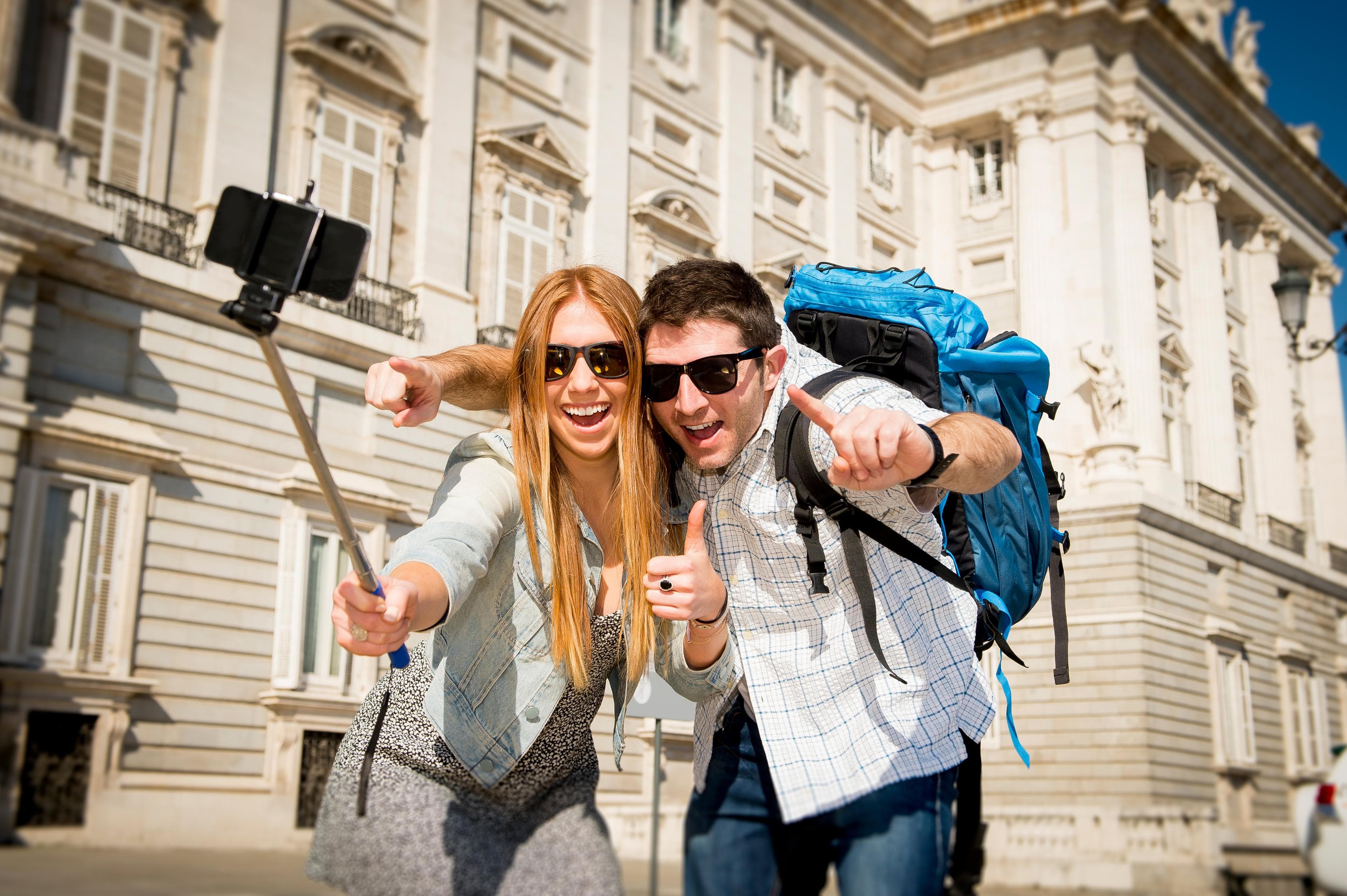 Tourists with Selfie Stick in Spain