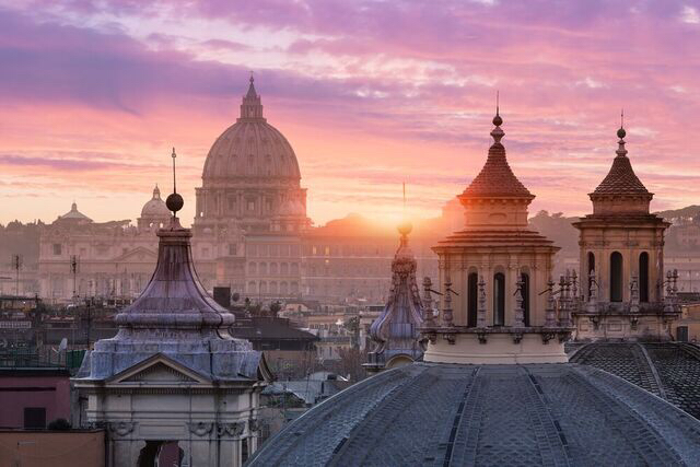 Vatican rooftops at sunset