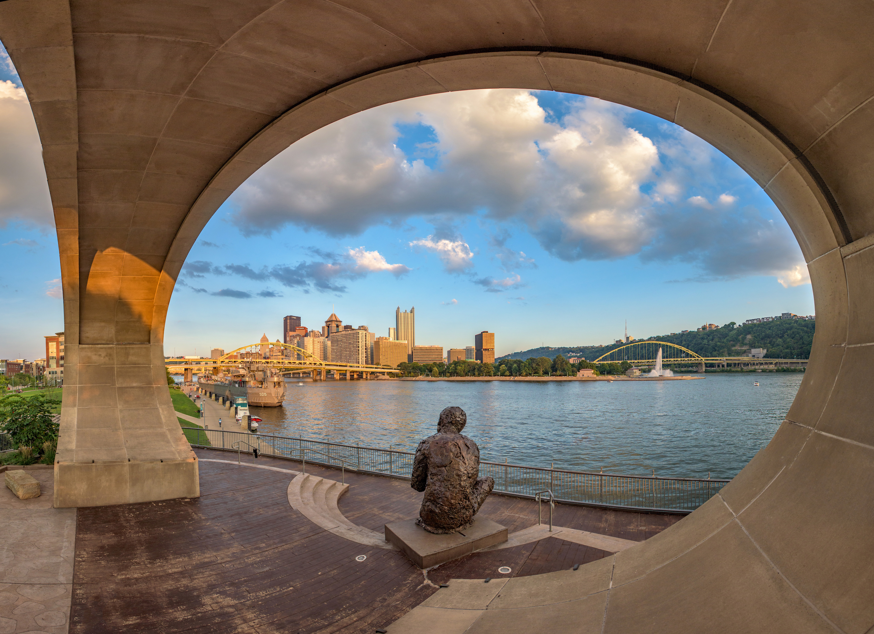 Panorama Of The Mr  Rogers Statue On The North Shore Of Pittsburgh